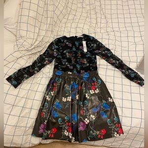 Alice and Olivia Chara Floral-Print Mesh & Vegan Leather Minidress